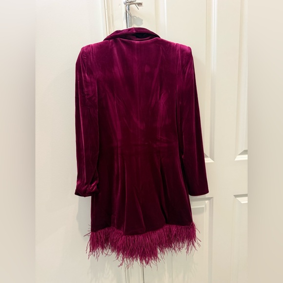 Aidan by Adrianna Papell Magenta Velvet Tuxedo Dress – Feather Hem 💖 - Picture 6 of 14